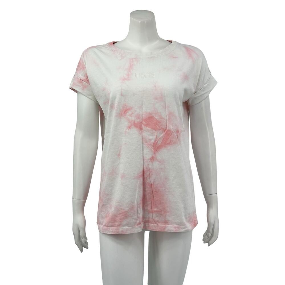 Allsaints Top Womens XS Small Stamp Imogen Tie Dye Tee Pink Cotton Summer Beach